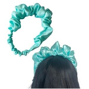 Blue Satin Headband wrap scrunched For Women Pleated design